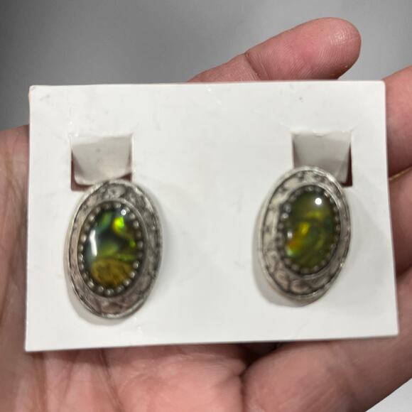 Vintage Stone Silver Tone Clip on Earrings Grannycore Fancy Jewels Old Money - Picture 4 of 6